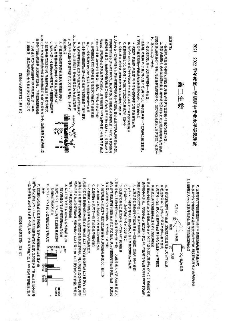 山东省烟台市2022届高三上学期11月期中考试生物试题PDF版含答案01