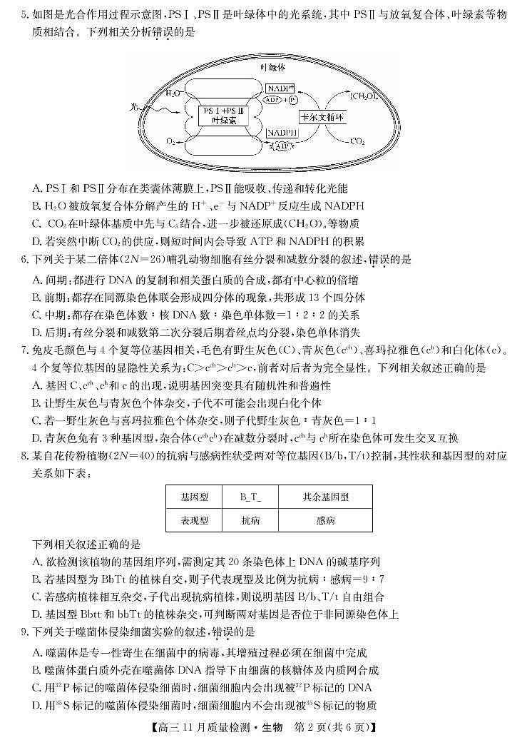 九师联盟2022届高三上学期11月质量检测（老高考）生物PDF版含答案02