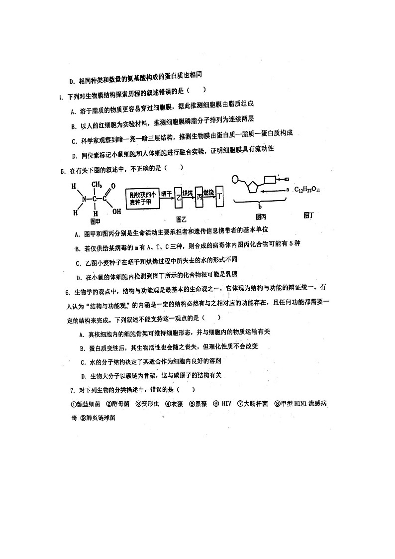 山东省聊城第一中学2021-2022学年高一上学期期中考试生物试题扫描版含答案第2页