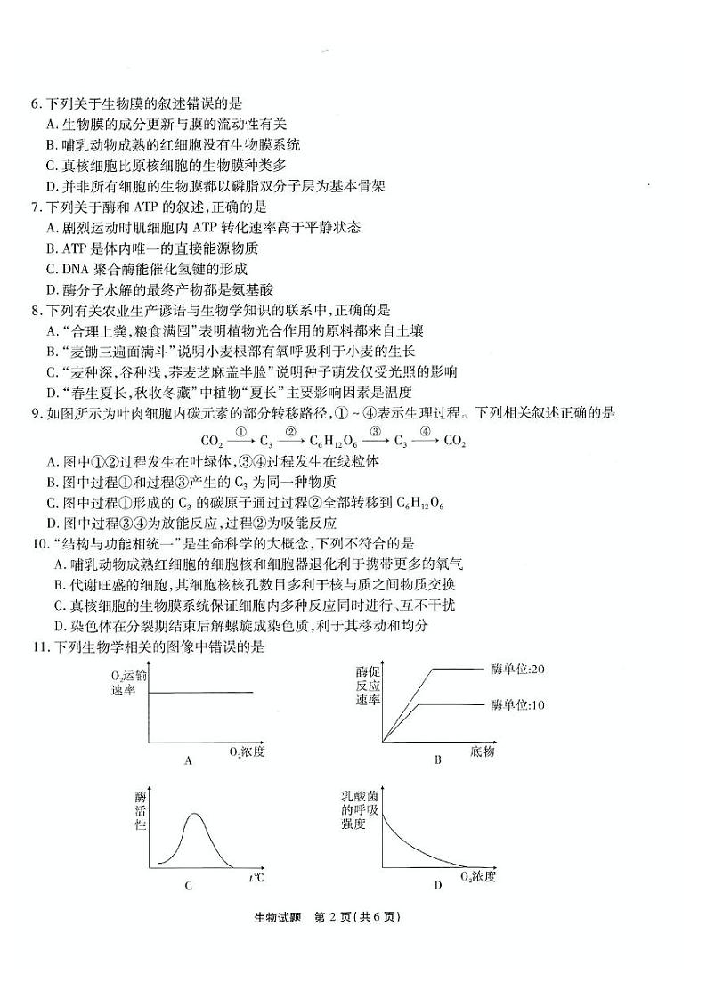 2022届重庆市南开中学高三上学期第一次质量检测（月考）生物试题（PDF版含答案）02