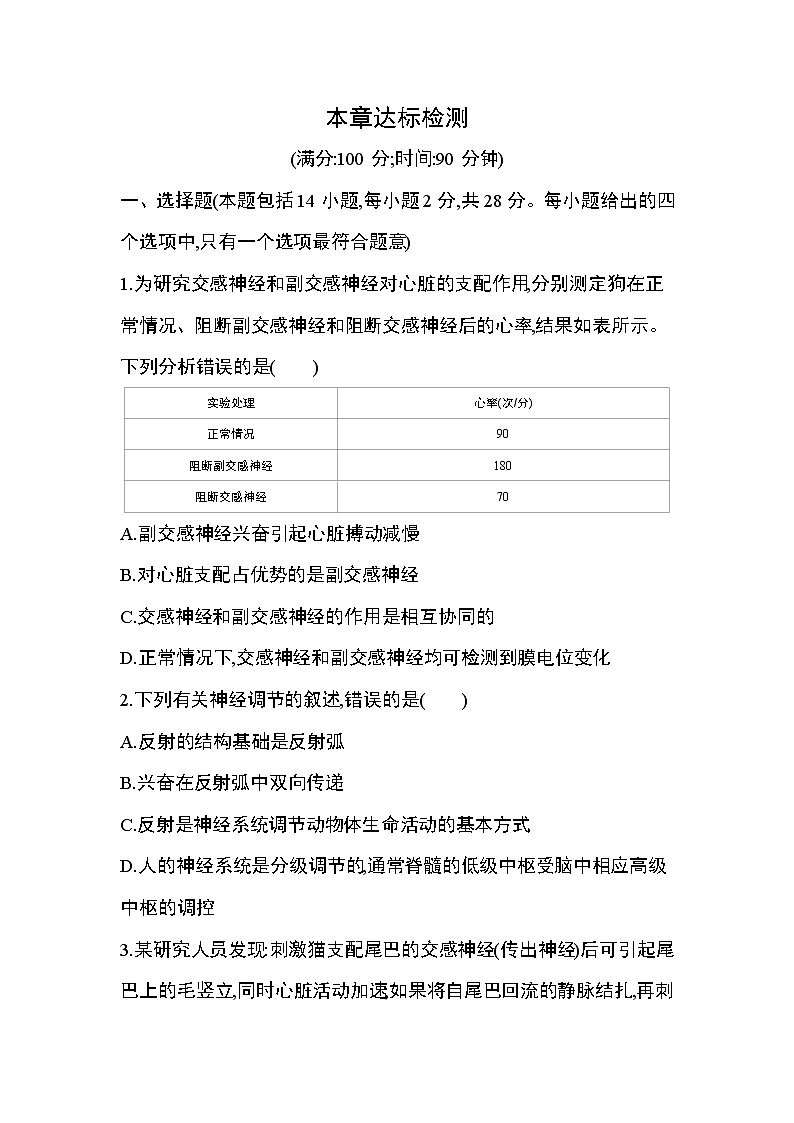 第2章  神经调节达标检测01