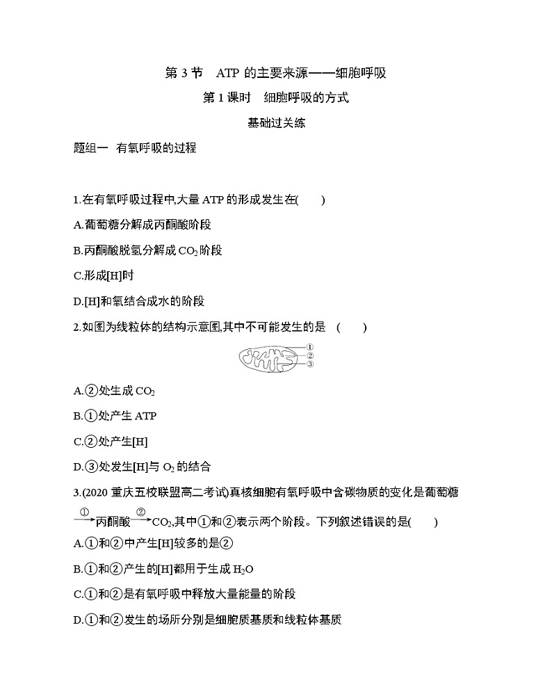 3_第3节 ATP的主要来源——细胞呼吸练习题01