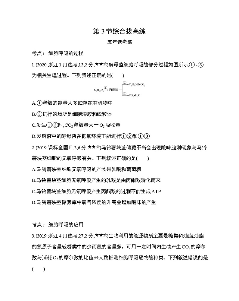 3_第5章 细胞的能量供应和利用第3节综合拔高练01