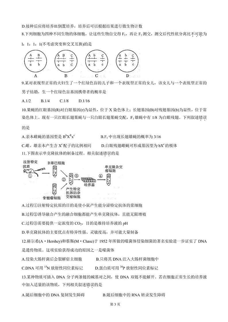 2022届江苏省如皋市高三上学期第一次调研考试 生物（PDF版）练习题第3页