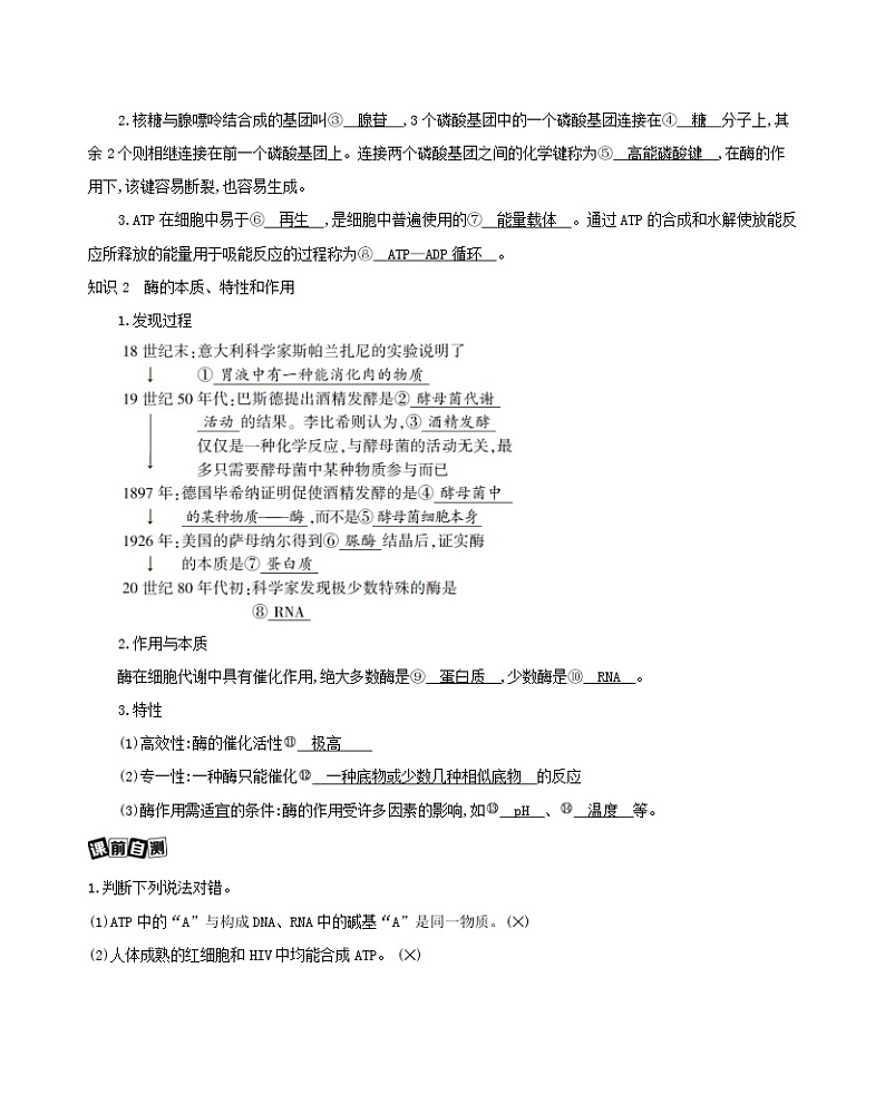 浙江版2022版高考生物总复习第三单元细胞的代谢第5讲细胞与能量酶教案02