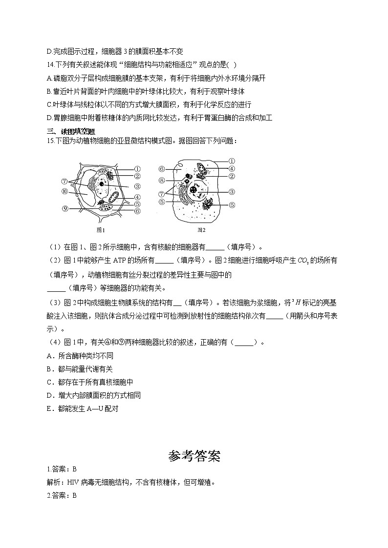 【新课标新高考】2022届高考生物二轮复习专题练AB卷 专题二 细胞的结构与功能（A卷）第3页