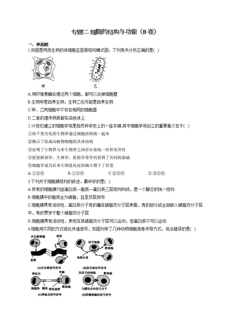 【新课标新高考】2022届高考生物二轮复习专题练AB卷 专题二 细胞的结构与功能（B卷）第1页