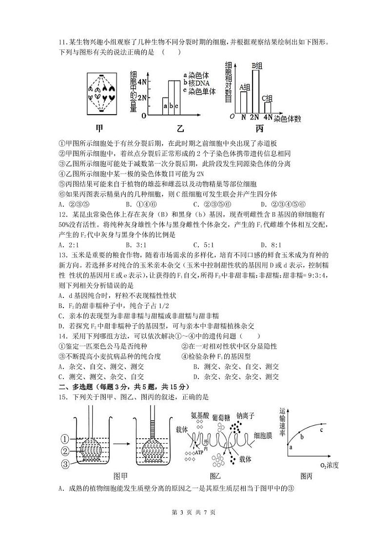 高三上期中考试——生物试卷第3页