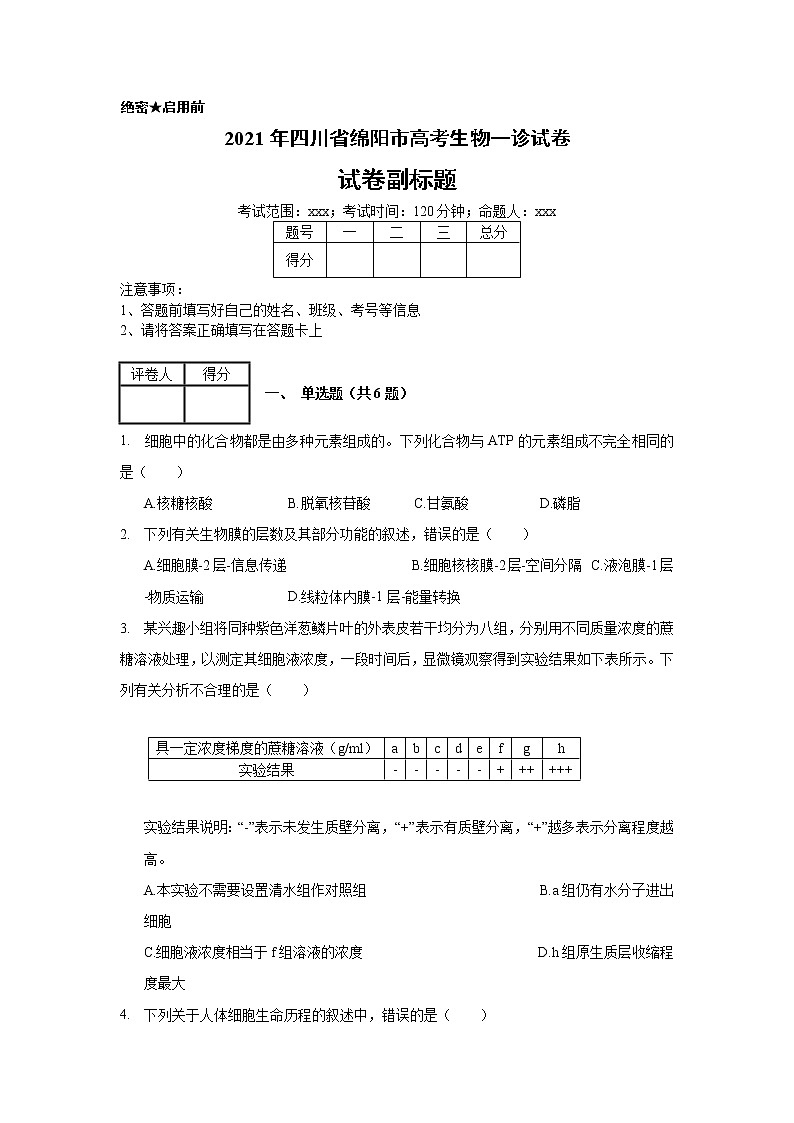 2021年四川省绵阳市高考生物一诊试卷_(含解析).docx01