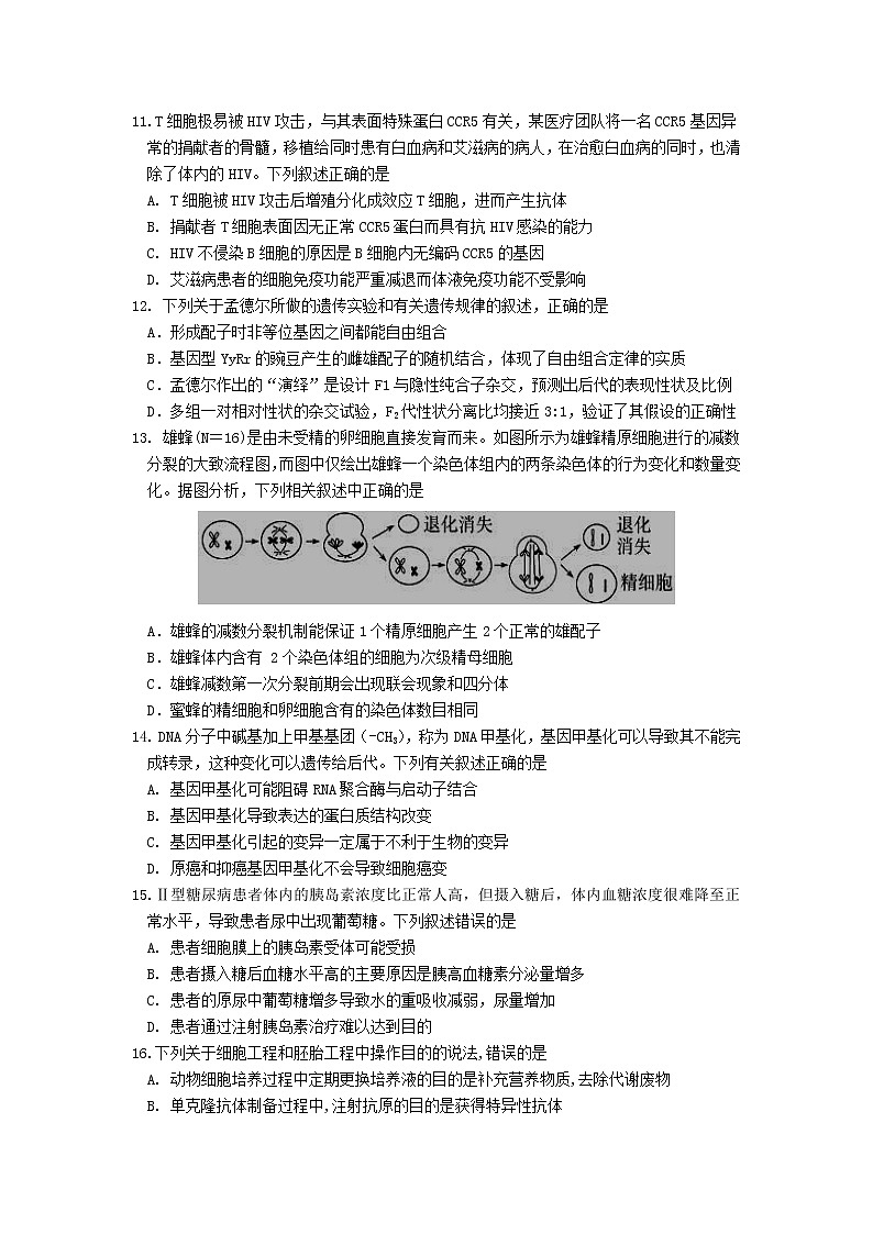 海南省海口市2021届高三高考一模调研测试生物试卷03
