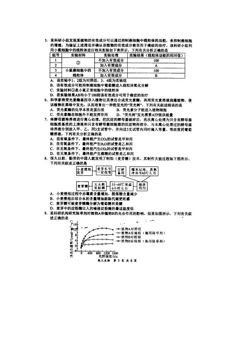 全国百强名校2022届高三上学期（11月）领军考试生物试卷扫描版含答案02