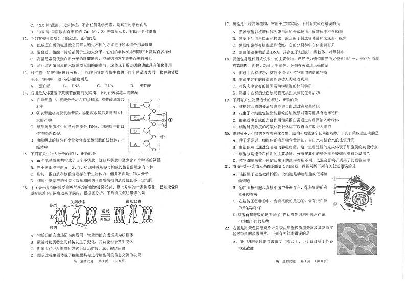 江苏省常熟市2021-2022学年高一上学期期中考试生物试题（扫描版含答案）02