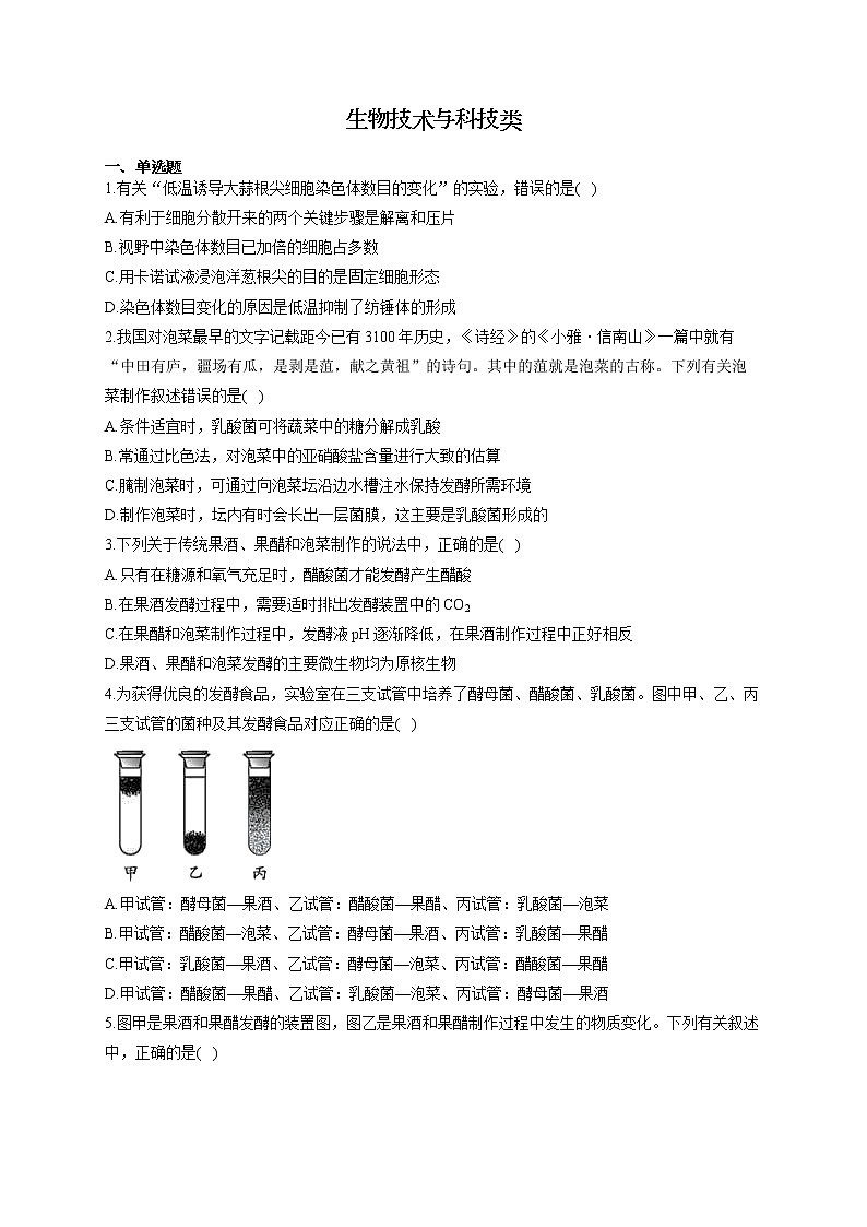 2022届高考生物二轮复习 实验分类综合专练 5.生物技术与科技类第1页