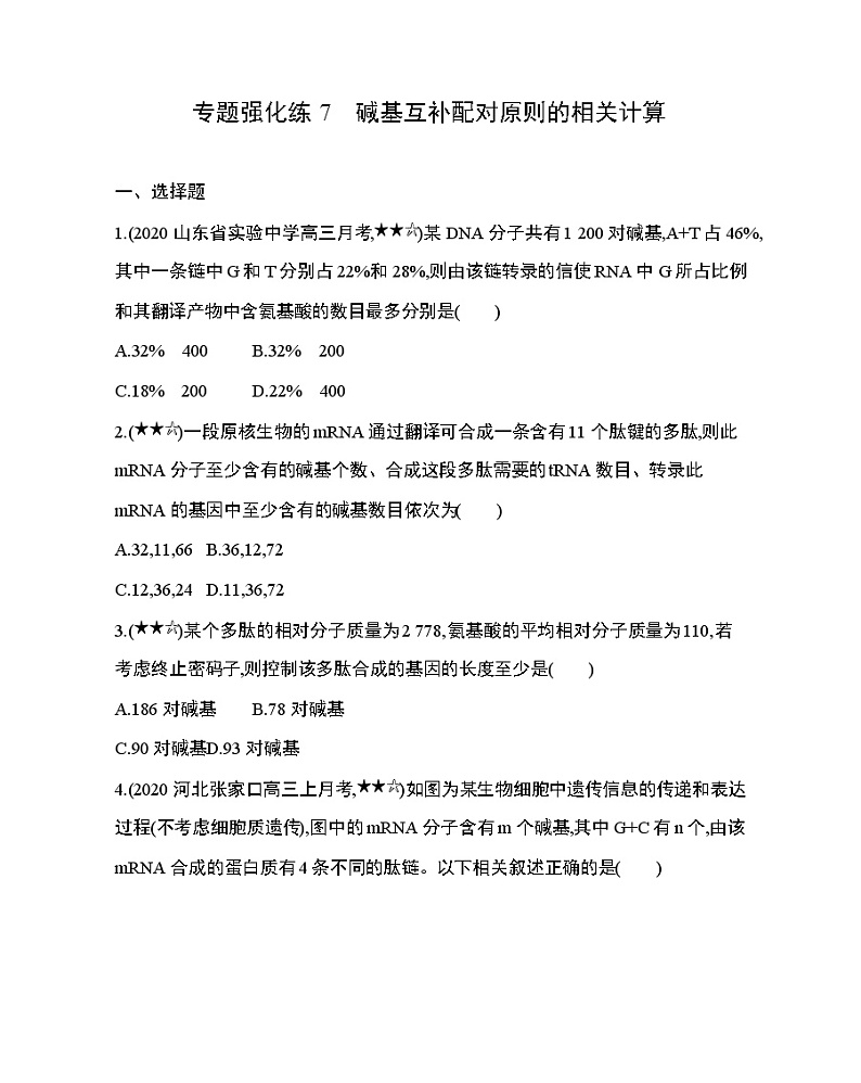 专题强化练7　碱基互补配对原则的相关计算第1页