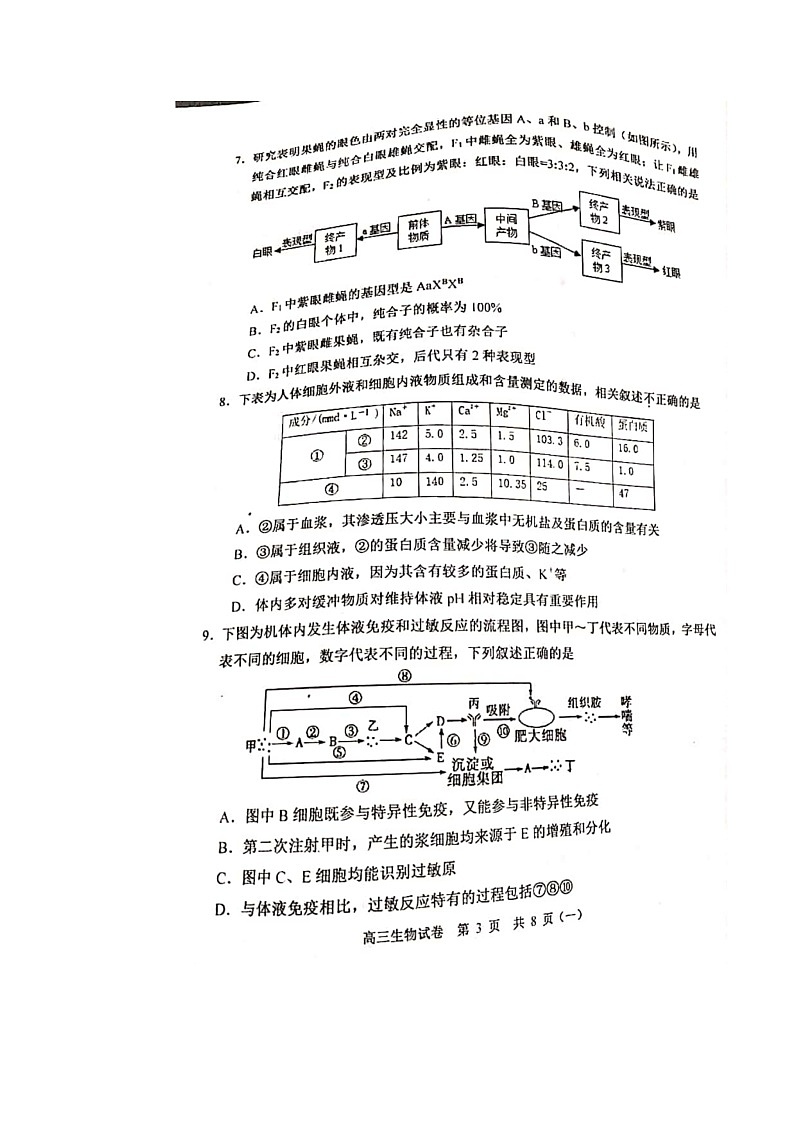 天津市河西区2020届高三一模生物试卷第3页