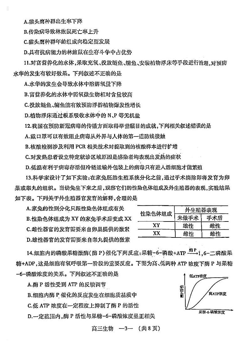 福建省福州市2021年3月高中毕业班质量检测生物试卷03