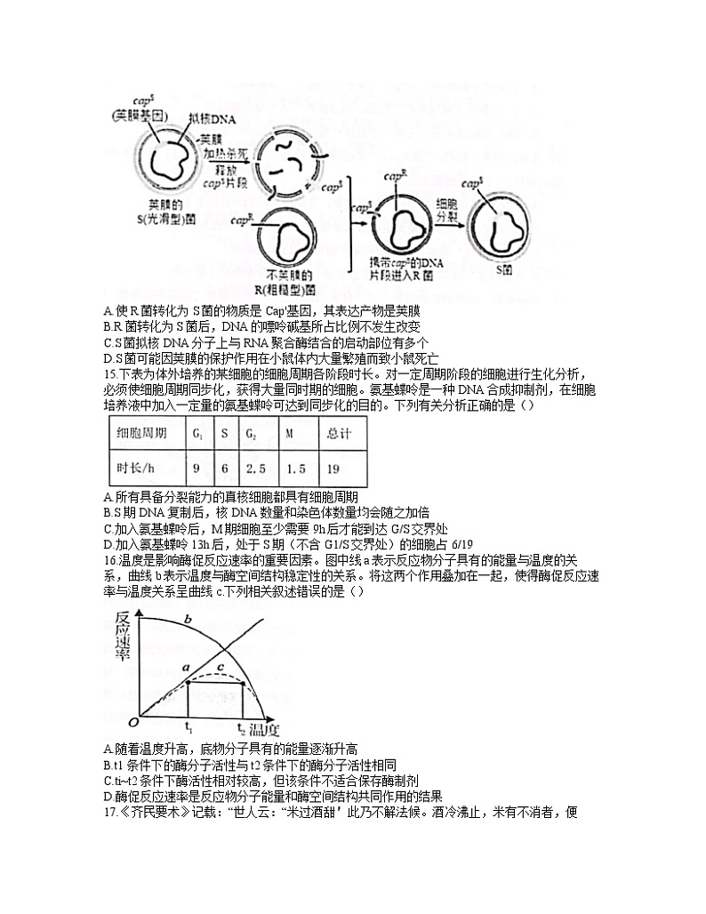 浙江省宁波市慈溪2022届高三上学期12月适应性考试生物试题含答案03
