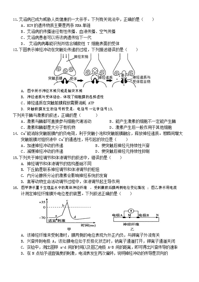 浙江省“七彩阳光”新高考研究联盟2021-2022学年高二上学期期中联考生物试题含答案03