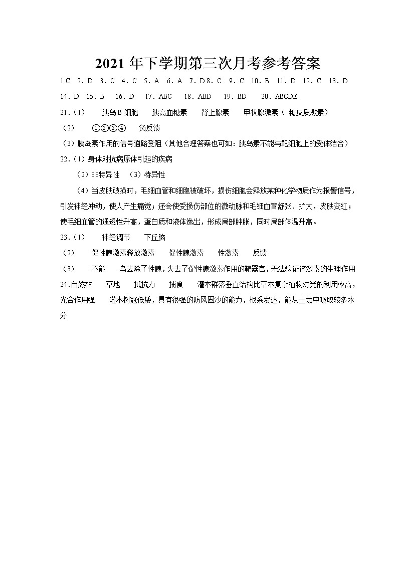 2021年下学期高二生物月考答案第1页