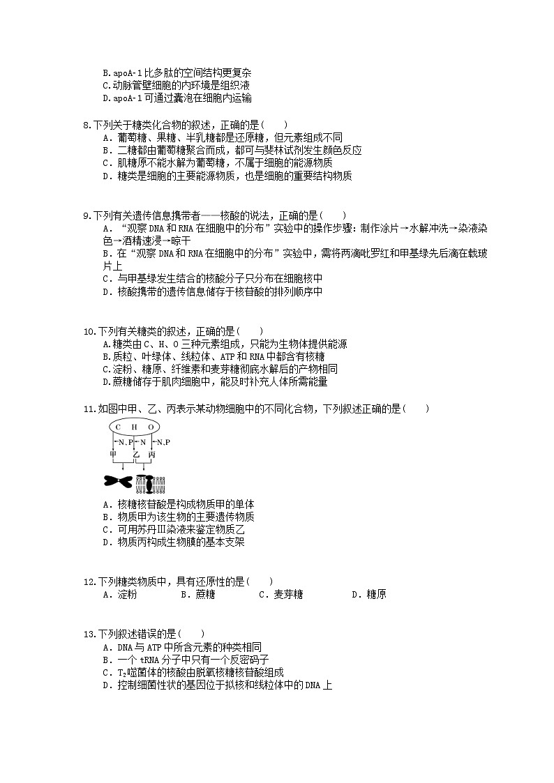 2022年高考生物一轮考点精选练习03《核酸糖类与脂质》(含详解)第2页