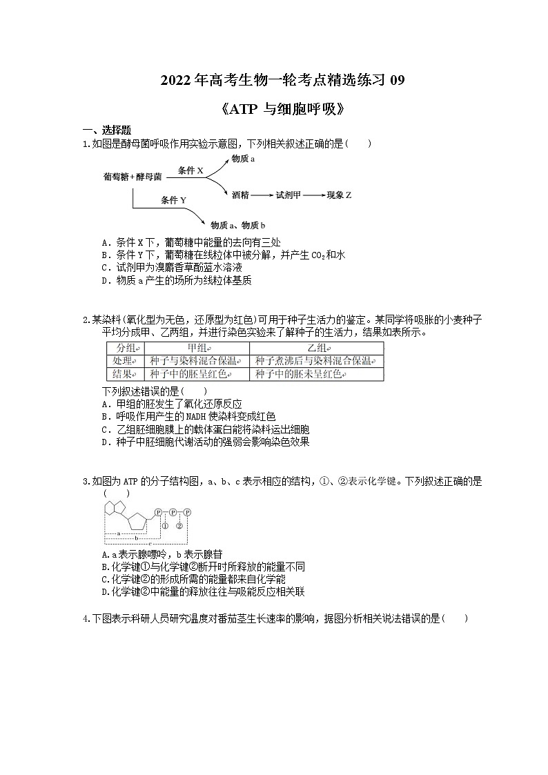2022年高考生物一轮考点精选练习09《ATP与细胞呼吸》(含详解)第1页
