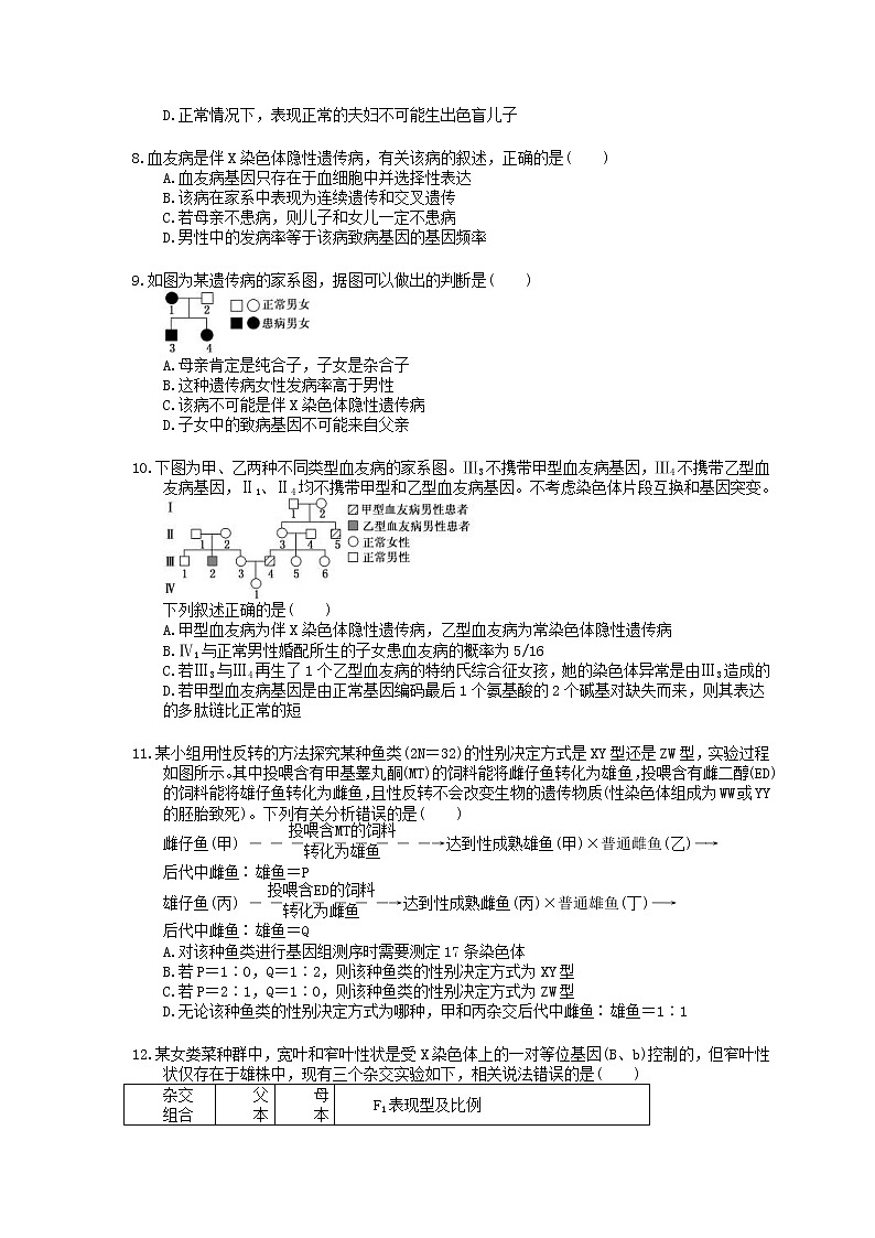 2022年高考生物一轮考点精选练习17《基因在染色体上和伴性遗传》(含详解)第2页