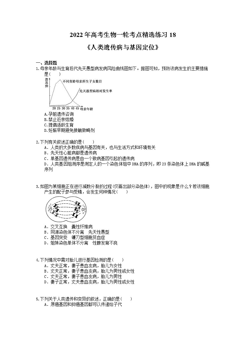 2022年高考生物一轮考点精选练习18《人类遗传病与基因定位》(含详解)第1页