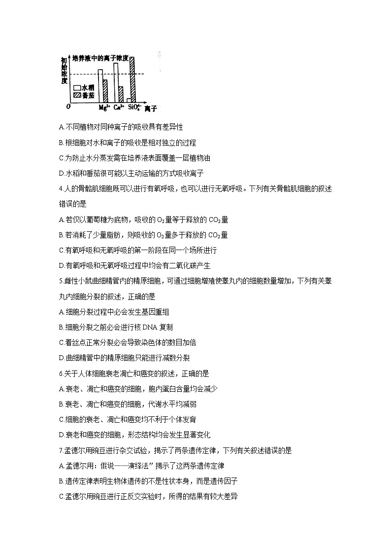 蚌埠2020届高三一模考试生物试卷02