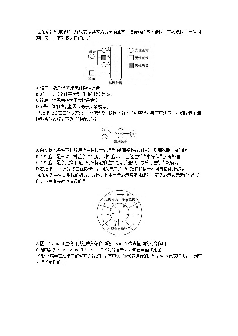 福建省漳州市2021届高三毕业班下学期第一次教学质量检测生物试卷第3页