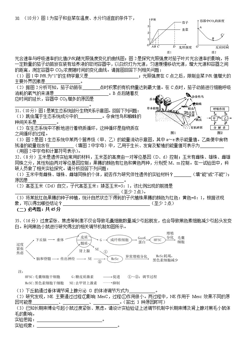 2022届江西省南昌市第二中学高三上学期第一次检测理综生物试题02