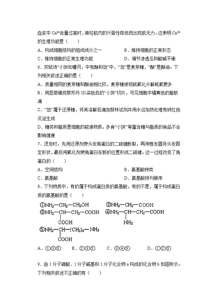 期末测试卷02-2021-2022学年高一生物上学期期末诊断性测试（人教版2019必修1）(原卷版)第2页