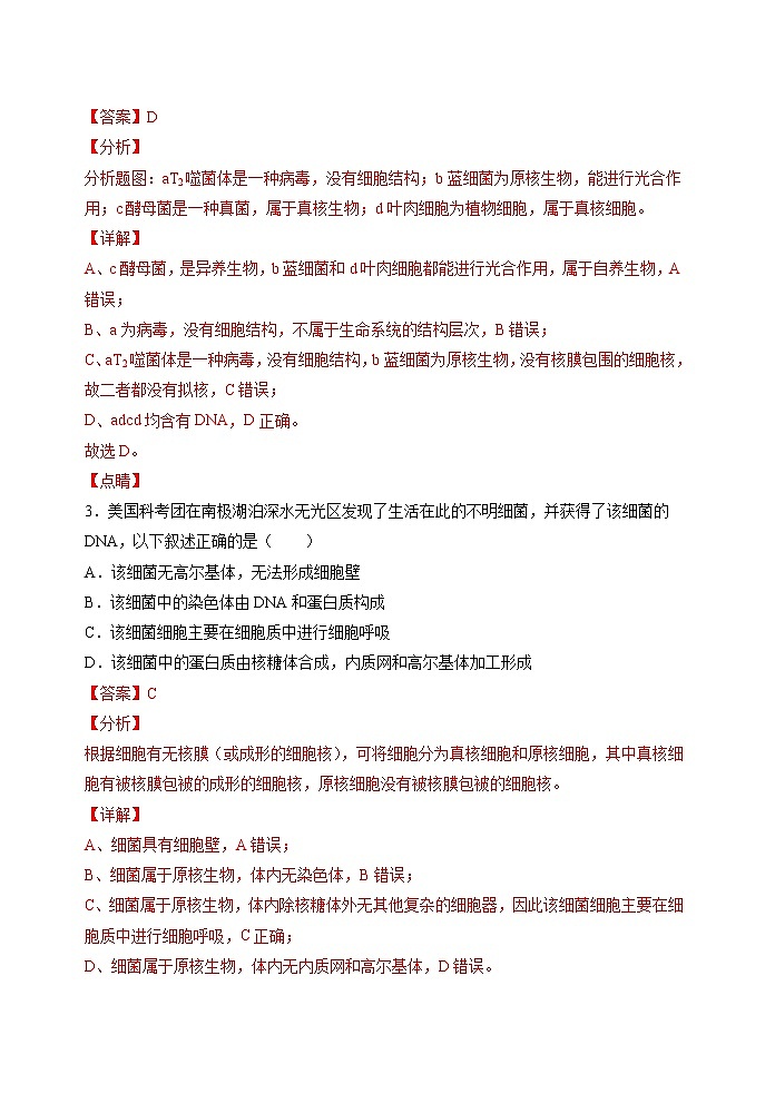 期末测试卷05-2021-2022学年高一生物上学期期末诊断性测试（人教版2019必修1）(解析版)第2页