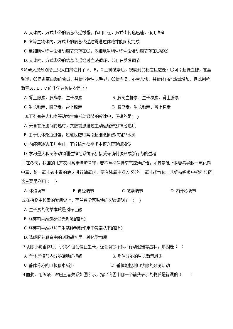 2021-2022学年高二生物上学期期末测试卷01（人教版2019选择性必修1）（原卷版）第2页