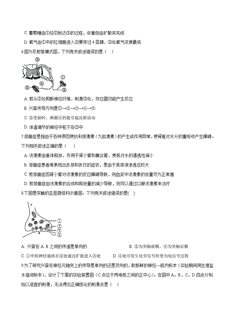 2021-2022学年高二生物上学期期末测试卷05（人教版2019选择性必修1）（原卷版）第2页