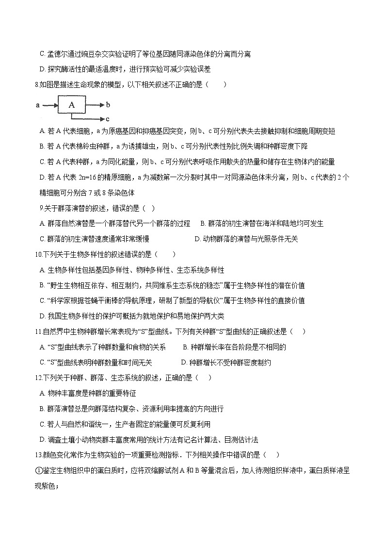2021-2022学年高二生物上学期期末测试卷03（人教版2019选择性必修2）（原卷版）第3页