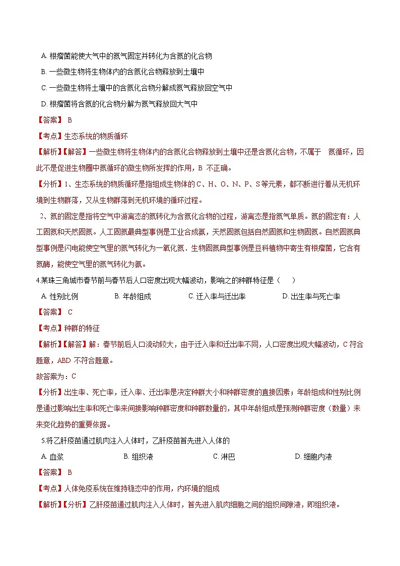 2021-2022学年高二生物上学期期末测试卷04（人教版必修3）（解析版）第2页