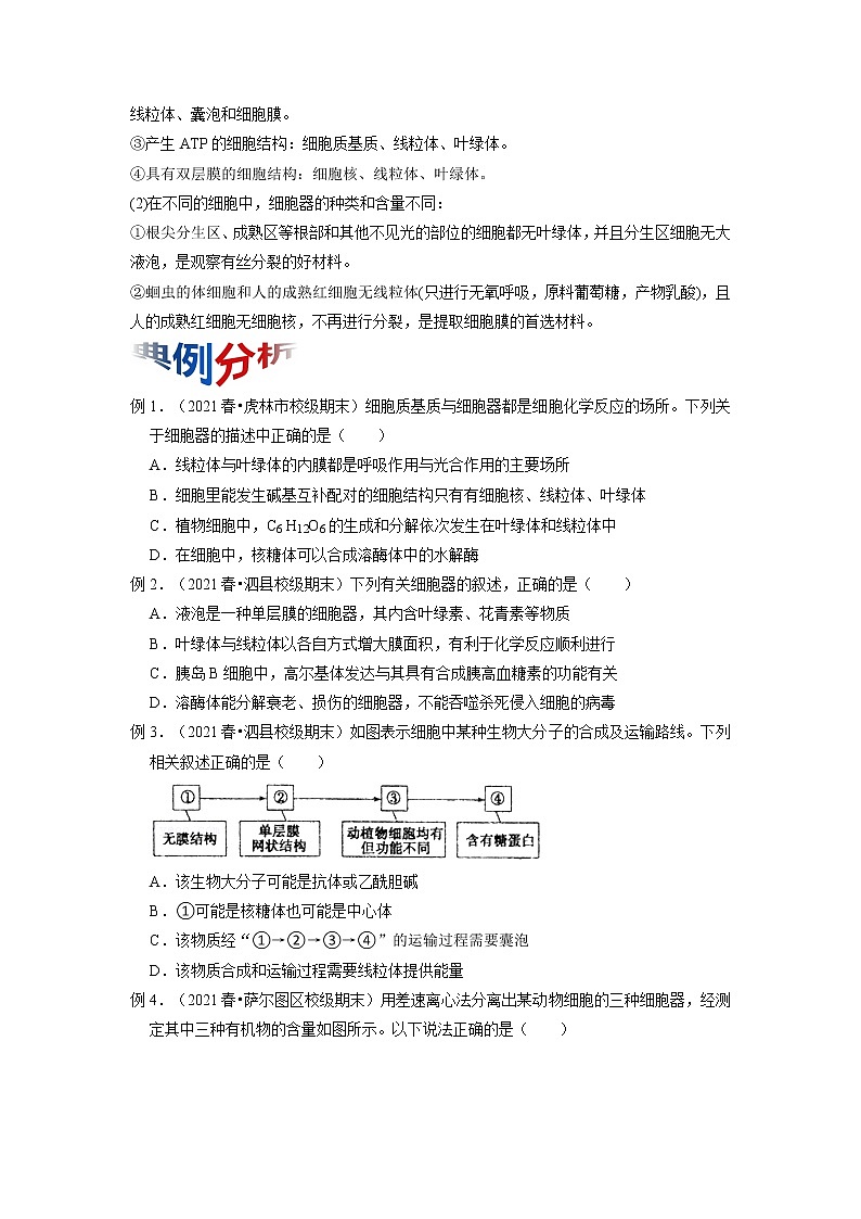 专题06 细胞器之间的分工合作（原卷版）-2021-2022学年上学期高一生物期末复习之重难点突破（人教版2019必修1）第2页