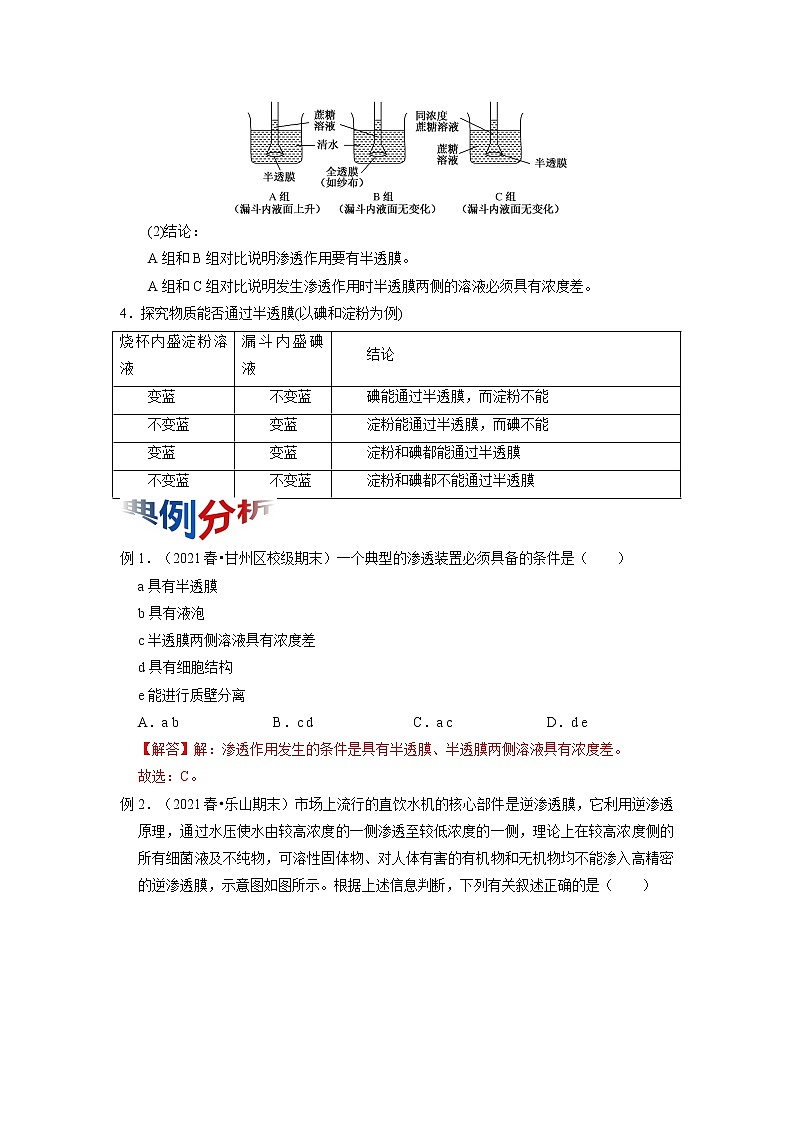 专题07 细胞的物质输入和输出（知识点串讲）-2021-2022学年高一生物上学期期末考点大串讲（人教版2019必修1）（解析版）第2页