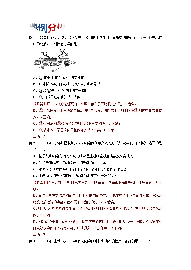 专题05 细胞膜和细胞核（解析版）-2021-2022学年上学期高一生物期末复习之重难点突破（人教版2019必修1）第2页