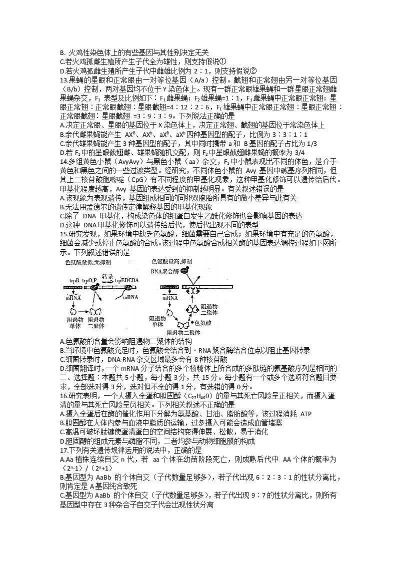 2022届山东省烟台市高三上学期期中考试生物试题（word版含有答案）03