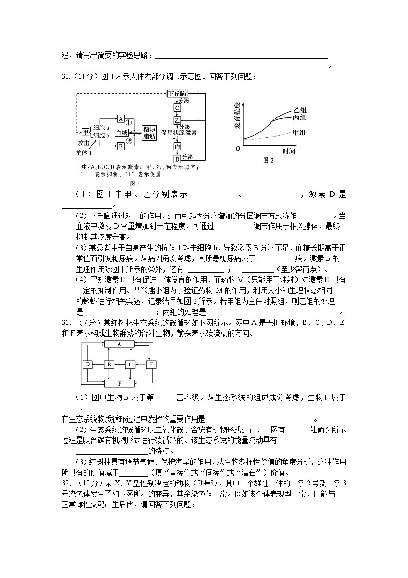 安徽省黄山市2021届高三第一次质量检测理综生物试题 Word版含答案03
