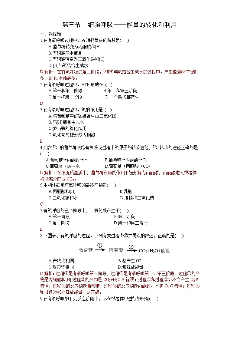 3.3 细胞呼吸——能量的转化和利用（练习）（解析版）第1页