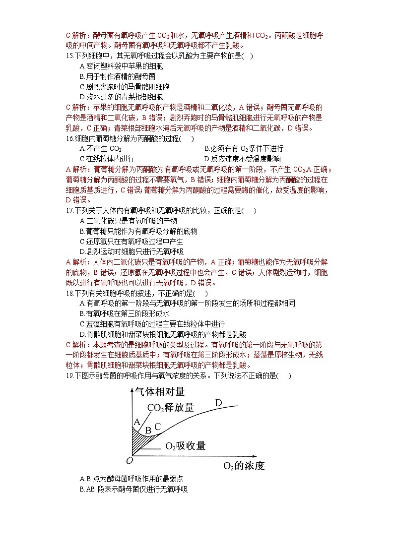 3.3 细胞呼吸——能量的转化和利用（练习）（解析版）第3页
