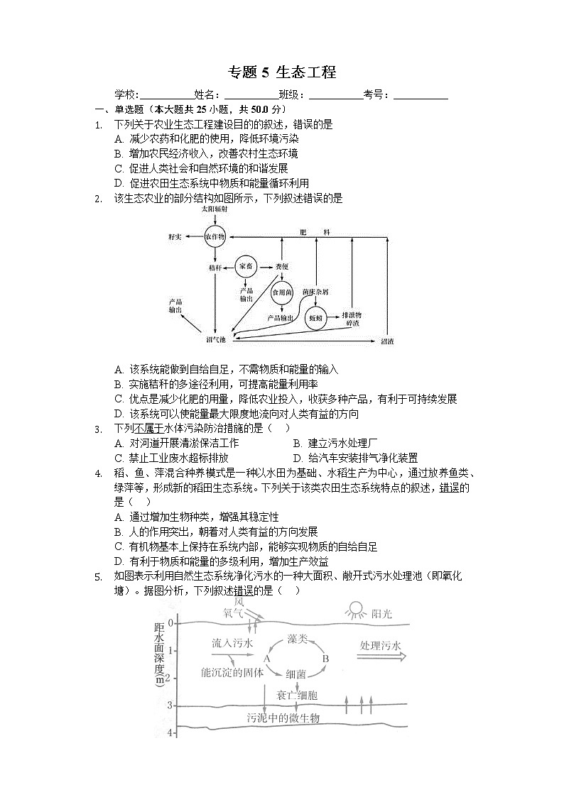高中生物人教版选修3 专题5 生态工程 练习（含解析）第1页
