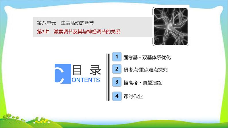 人教版高考生物总复习8.3激素调节及其与神经调节的关系完美课件PPT第1页