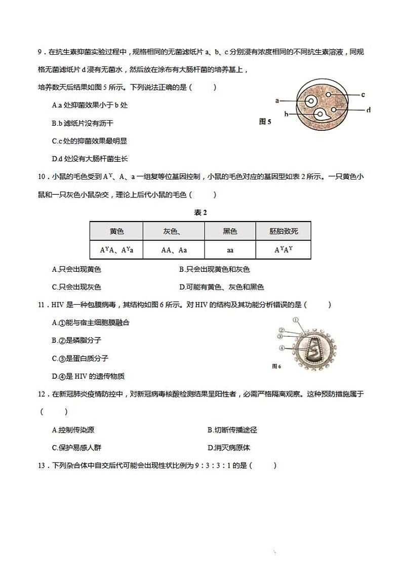 生物 上海市虹口区2022届高三(高二)生物一模卷带答案第3页