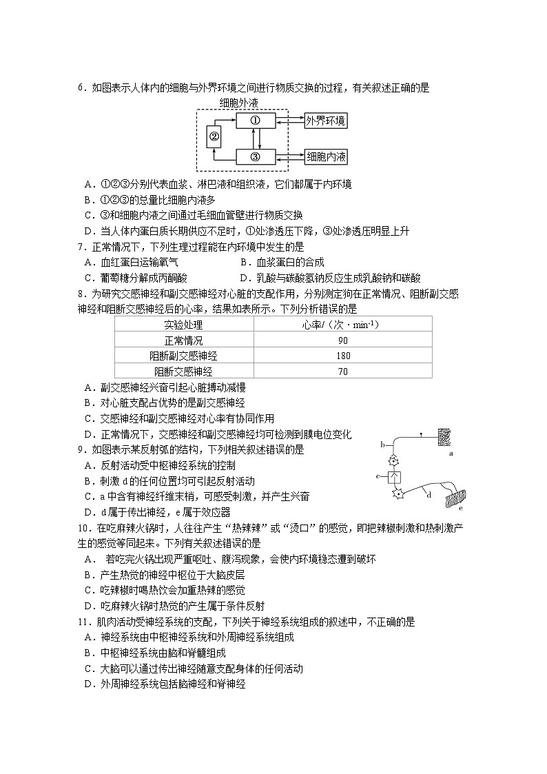 广东省佛山市第一中学2021-2022学年高二上学期第一次段考试题生物含答案02