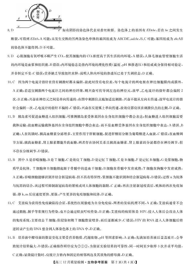 22届12月质量检测（老高考）-生物答案第2页