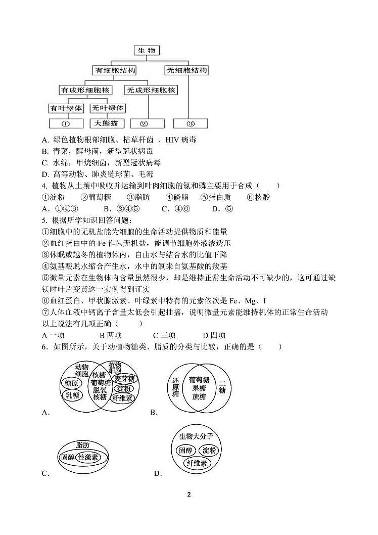 河南省顶级中学2021-2022学年高一上学期12月联考生物试题PDF版含答案02