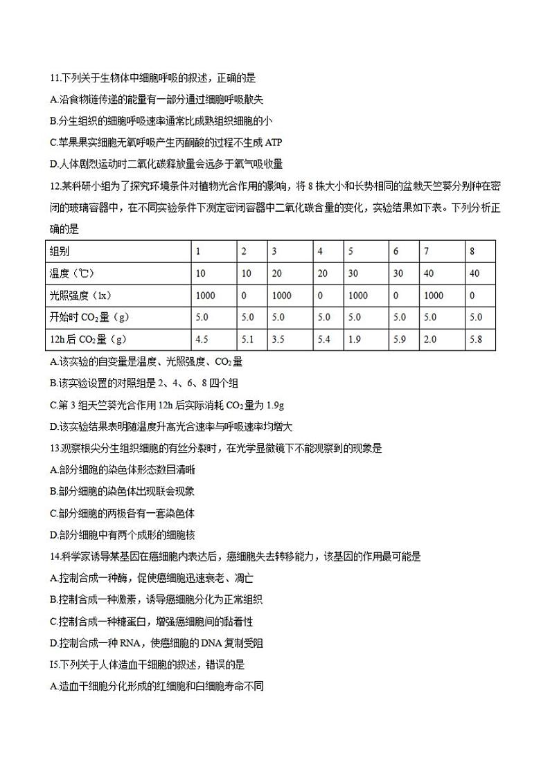 吉林省长春市普通高中2021届高三质量监测（一模）生物试卷含答案第3页
